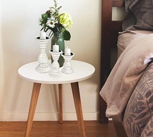 Candle Holder Stand Wooden, Pillar Candle Holder, Unity Candle Holders, Rounded Turned Colums, Country Style Ideal for Gift, Wedding, Christmas, Party, Home - 10,8,6 Inch- Set of 3 -Antique White - Image 4