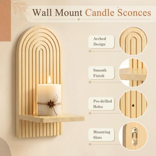 VIS'V Wall Mount Candle Sconces, Wooden Candle Holder Decor, Natural, 2 Pcs - Image 4