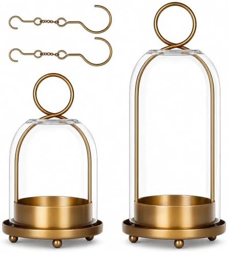 Hurricane Glass Candle Holders, Brass Hanging Lanterns by Vorplick