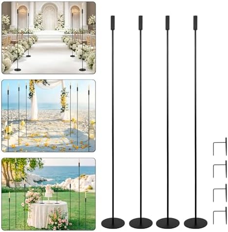 4Pcs Adjustable Black Metal Floor Candle Holders with Ground Stake by VINCIGANT
