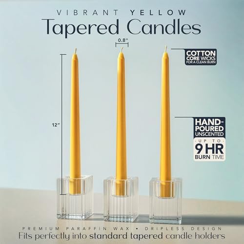 Royal Imports Unscented Taper Candles 12" Yellow 9HR Burn Time Set of 12 - Image 2