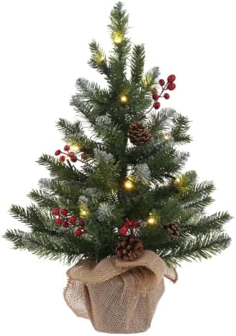 MEETYAMOR 2 FT Mini Christmas Tree, 24" PE Prelit Small Artificial Tabletop Snow Flocked Christmas Trees Decor with 20 Lights Timer, Outdoor Indoor Porch Table Centerpieces Xmas Christmas Decorations by MEETYAMOR