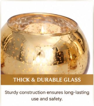 6 Pcs Assorted Gold Votive Candle Holders, Mercury Glass Tea Lights Holder - Image 3