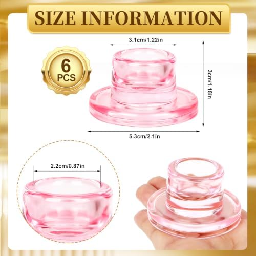 6 PCS Glass Taper Candle Holders Bulk Pink Candlestick Holders Clear Short Tapered Candle Stick Holder Decor Set for Table Centerpiece Wedding Party Advent Christmas Home Decorations - Image 2