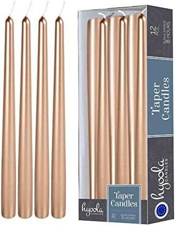 Hyoola 12 Pack Tall Metallic Taper Candles - 10 Inch Copper Metallic, Dripless, Unscented Dinner Candle - Paraffin Wax with Cotton Wicks by Hyoola