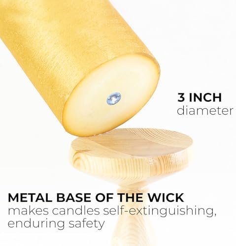 CANDWAX 3x3 Inch Gold Pillar Candles Set of 3 - Unscented No Drip Glitter Gold Candles for Weddings, Centerpieces, Home Décor, Christmas Decorations - Image 2