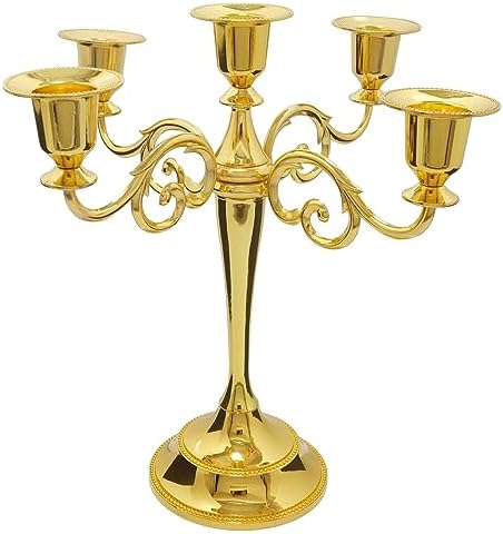 5-Arm Metal Candelabra Candle Holder Table Centerpiece, Gold by Viscacha