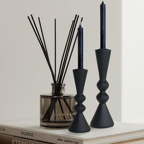 Candle Holder Black Candlestick Holders,Taper Candle Holders Set of 2- Candle Sticks Holder Decor for Home,Small Modern Wood Candle Stick Candle Holder for Candlesticks（7.5"/6" H） by CreateComfortableTidyHome