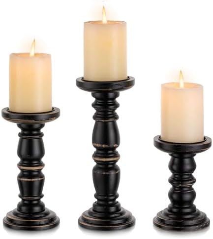Wood Pillar Candle Holder: Rustic Distressed Black Candle Stand by CreatedforWeddingsandHome