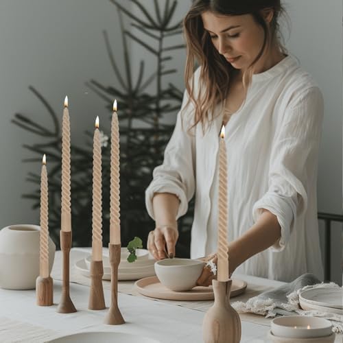 Mocha Beige Taper Candles Stick Brown Spiral Taper Candles-Set of 12 for Fall Decoration Weddings Party Church-Unscented Candles,10inch(F-Mocha Beige) - Image 4