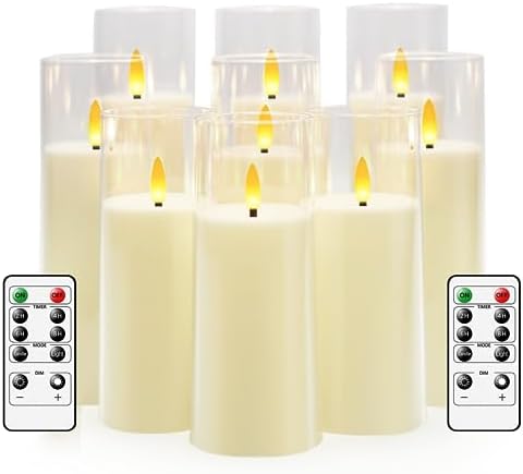 kakoya Flickering Flameless Candles Battery Operated with Remote and 2/4/6/8 H Timer Plexiglass Led Pillar Candles Pack of 9(D 2.3"xH 5.5"6.5"7.5")with Realistic 3D Wick Candles for Home Decor(Ivory) by FLAMELESSCANDLES
