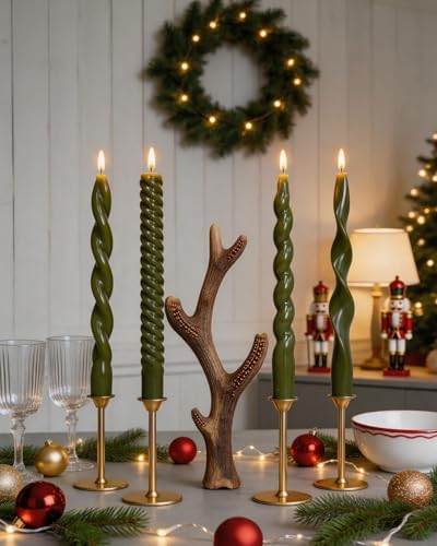 10 Inch Olive Taper Candles-Green Tapered Candle Smokeless Unscented Candlestick Long Slow Burning 8 Hours Tall Sticks for Christmas Wedding Dinner Parties-4Pack - Image 4