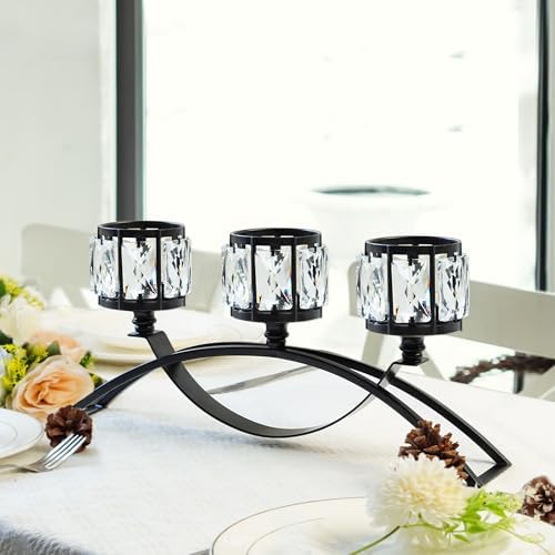 3 Arms Crystal Candle Holders, Arch Candlestick Table Candelabras Centerpieces for Wedding, Dinning Room, Cabinet Ornaments, Home Decoration， Gift (Black, 2 Pcs-3 Arm Arched) - Image 6