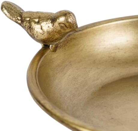 NIKKY HOME 8" Vintage Gold Pillar Candle Holder Tray with Bird Accent - Image 4