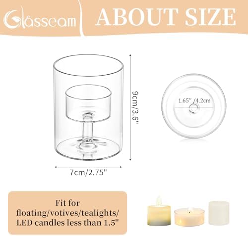 Glasseam Glass Tea Lights Candle Holder, 12 Pcs Cylinder Small Votive Decor - Image 5