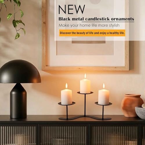 3-Arm Wave Fireplace Candle Holder, Pillar Candelabra Centerpiece - Image 4