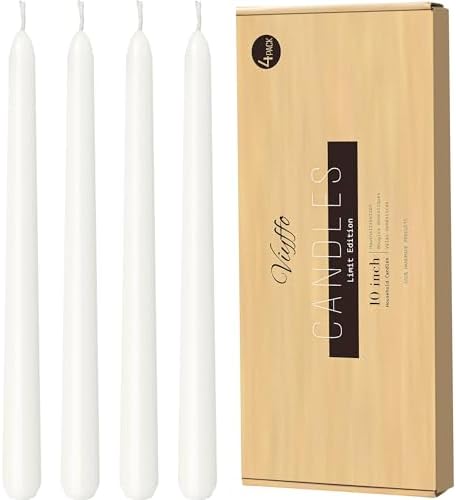 Viyffo Taper Candles, 10 Inch, 4 Pack, White Unscented & Smokeless Design by Viyffo
