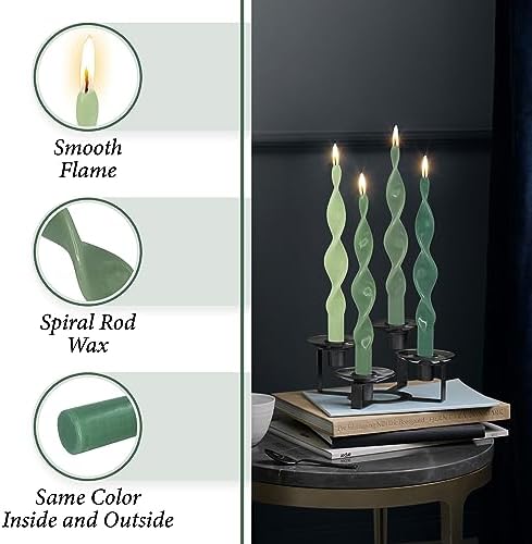 10 Inches Spiral Taper Candles Colorful Twisted Candle Dripless Long Candles, Handmade Candlesticks for Wedding Dinner Decor, Set of 4(Gradient Green) - Image 3