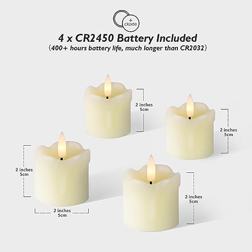 Rhytsing 2" Ivory Flameless Votive Candles Real Wax Dripping Design, LED Faux Battery Operated Tealight Candles with Timer for Christmas Wreath - Set of 4 - Image 3