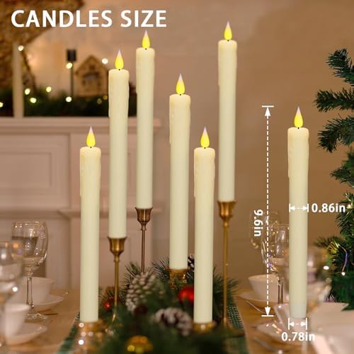 KSWING Upgraded Real Wax LED Flameless Taper Candles with Remote, 6 PCS Ivory Dripping Candlesticks Battery Operated 3D Flickering - 9.6" Long Realistic Fake Candle Sticks for Home/Wedding/Xmas Decor - Image 2