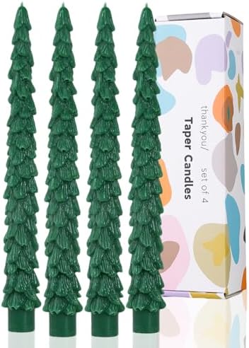 Christmas Tree Taper Candle Candlestick Unscented Candle for Home Decor Thanksgiving Party Dinner Candles Set of 4,10inch，Green by LPUSA