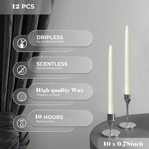 MAITREYA Color Taper Candles Stick Cream Candles-Set of 12 for Decoration Weddings Party Church-Unscented Dripless Candles,10inch(F-12 Colored) - Image 4