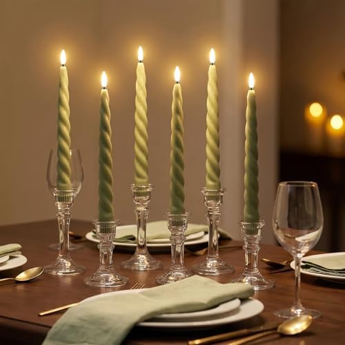 Sage Green Spiral Flameless Taper Candles with Remote Set of 6 - Image 6