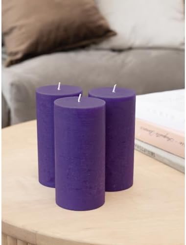 CANDWAX Large Pillar Candles 3x6 Inch – Set of 3 Unscented Dripless Purple Candles, Long Burning Rustic Look for Weddings, Events, Home Decor - Image 5