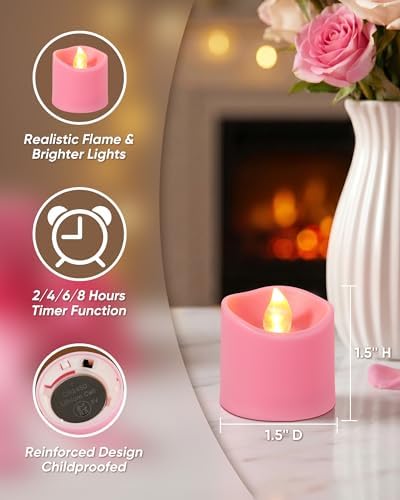 Homemory Pink Flameless LED Votive Tealight Candles & Timer Remote, 12Pack - Image 2