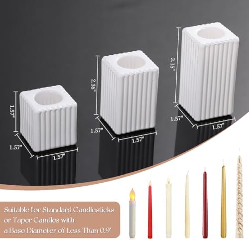 LETINE 12pcs White Vertical Stripe Glass Candlestick Holders - Chic Taper Candle Sticks Holder Set for Elegant Dining & Home Decor - Ideal for Wedding Centerpieces, Parties, and Celebrations - Image 2