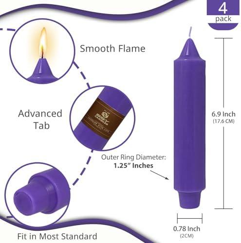 NJAO HOO Purple Advent Short Taper Candle 7 Inch Halloween Candlesticks Unscented Dripless Tapered Candle Set for Home Decor Party Dinner Candles, 4 Pack - Image 3