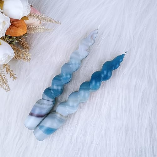 NJAO HOO Candlesticks 7.5 in Spiral Taper Candles Twisted Candle Sticks Hand Printing Marble Candlesticks for Home Garden Decor Simple Modern, 2Pcs - Image 4
