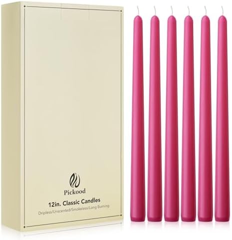New Burning Formula Unscented Dripless 12-Inch Taper Candles Set of 12 - Hot Pink, for Wedding, Dinner - Smokeless, Long Burning - Hand Poured, Colored Tall Candlesticks - Rosa Intenso by Unknown