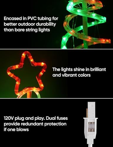 Double Spiral LED Christmas Tree Lights, Green and Red, 5ft - Image 5