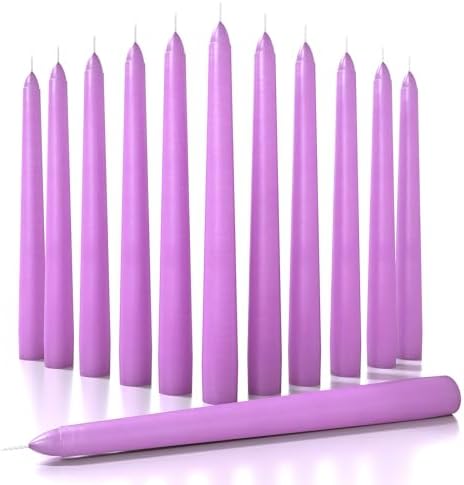 CANDWAX 8 inch Taper Lilac Candles Set of 12 - Unscented Smokeless Dripless Tall Candlesticks - Perfect for Special Occasions, Ordinary Dinners, for Mother's Day - Lavender Candle Sticks by CANDWAX