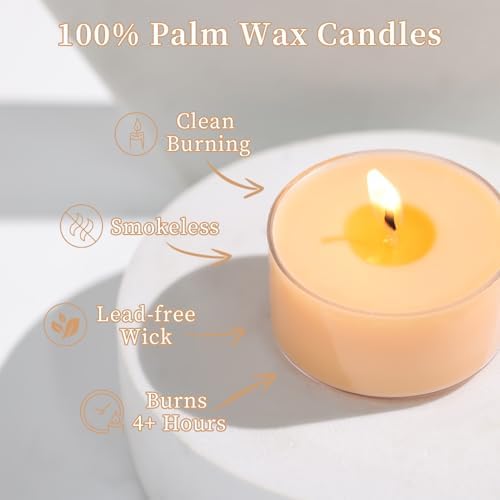 Scented Tea Lights Candles, Citrus Sunburst, 16 Pack – Vibrant Orange Scented Tealight Candles – 100% Palm Wax, 6 Hour Burn Aromatherapy Tea Light Votive Candle for Holiday Gatherings, Festive Decor - Image 4