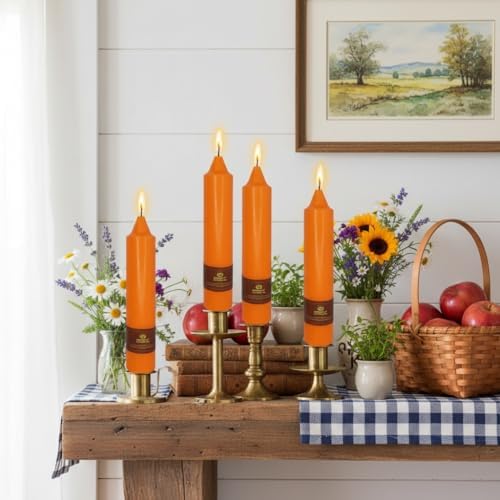 Short Orange Chunky Taper Candles 7 Inch Set of 4 Candlesticks Fat Candles Handmade Clean Burning Unscented Candles for Dinner Country Farmhouse Bedroom Meditation Wedding Home Decor Sanctuary - Image 6
