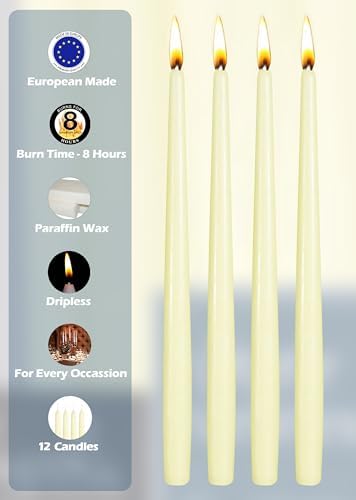 Hyoola Tall Taper Candles - 10 Inch Ivory Dripless, Unscented Dinner, Paraffin Wax with Cotton Wicks - 8 Hour Burn Time (Pack of 12) - Image 3