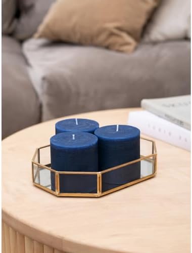 CANDWAX 3x3 Pillar Candles Set of 3 - Rustic Unscented No Drip Dark Blue Candles for Home Decor, Weddings, Centerpieces - Image 4