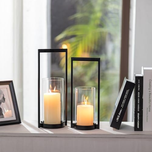 Sziqiqi Hurricane Candle Holder for Pillar: Black Candle Holders for Table - Image 4