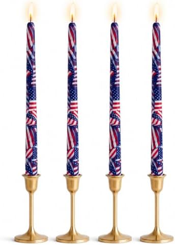 Floral Taper Candle Dripless Candlesticks - Gedengni 4pcs Handmade USA Flag Candles Long Candle Sticks 10inch Smokeless Tapered Candles for Home Party Wedding Dinner,8-Flag by Gedengni