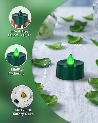 Homemory 50-Pack Green Flameless Battery Tealight Candles, 200+ Hours - Image 2