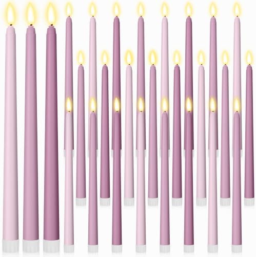 Macarrie 24 Packs Flameless Taper Candles Battery LED 11",Morandi Purple by Macarrie
