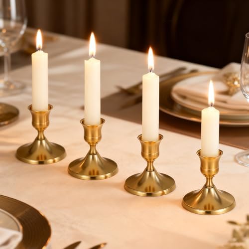 Gold Taper Candle Holder Set of 12,Vintage Small Low Brass Candlestick Holders,Short Skinny Candle Stick Holders for Dinner Room Table Centerpiece or Mantel Wedding Party Decor - Image 7