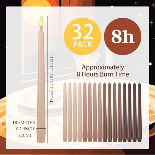 MTLEE 32 Pcs 10 Inch Long Taper Candle Stick Smokeless, Gradient Brown - Image 2