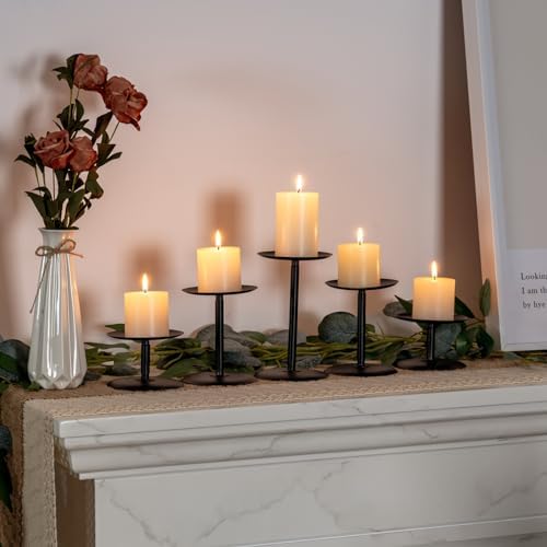 Homemory Fall Halloween Table Decor, Black Metal Candle Holders Set of 5 - Image 3