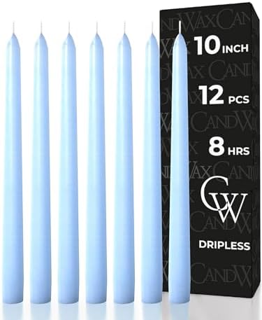 CANDWAX Light Blue 10 inch Taper Candles Set of 12 - Unscented Smokeless Dripless Tall Candlesticks - Perfect for Special Occasions, Ordinary Dinners and as Easter Candles - Light Blue Candle Sticks by CANDWAX