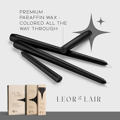 Leor & Lair Black Taper Candles, 40 Pack, 10 Inch Bulk Candlesticks - Image 4