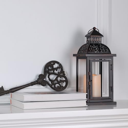 NEEDOMO Lanterns Decorative Indoor & Outdoor, 15'' Lantern with LED Candle, Vintage Metal Hanging Lanterns for Patio, Front Porch,Yard, Table, Spring (NO Glass) - Image 3