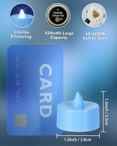 Homemory 24-Pack Light Blue Remote LED Battery Tea Light Candles, 400+ Hrs - Image 3